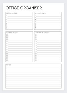 the printable office organizer is shown in black and white