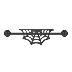 a black spider web curtain rod on a white background