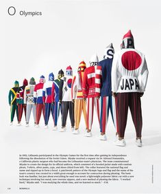 an advertisement for the olympic games featuring athletes in colorful outfits and numbers on their jackets