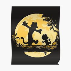 an image of a cartoon character dancing in front of the moon with trees and bushes