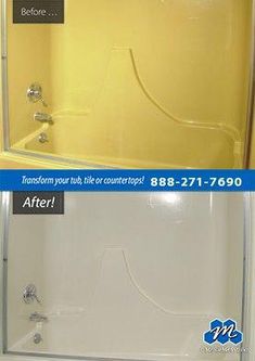 before and after pictures of a bathtub remodel