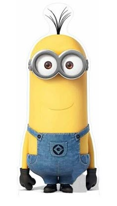 a minion with glasses and overalls standing in front of a white background