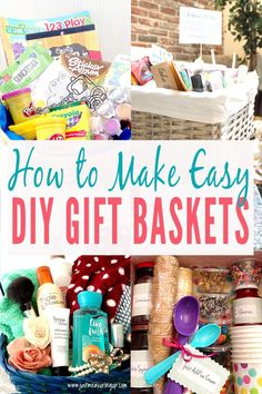 a basket filled with lots of different items and the words how to make easy diy gift baskets