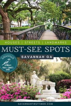 Pinnable graphic with photos of Savannah in the spring. Text overlay reads Savannah Georgia Must-See Houses | Streets | Landmarks Georgia Vacation, St John The Baptist