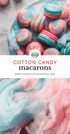 cotton candy macarons on a white plate