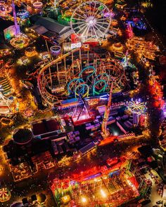 aerial view of an amusement park at night