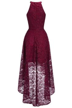 Bridelily Halter Sheath Asymmetrical Burgundy Lace Dresses - Burgundy / US 2 - lace dresses Trendy Lace Dresses, Simple Wedding Dress Boho, Wedding Dress Material, Occasion Dresses Wedding Guest, Wedding Dress Silhouette, Lace Burgundy Dress, Wedding Dress Organza, Lace Wedding Dress With Sleeves, Maroon Dress