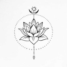 a drawing of a lotus flower with the moon in the background