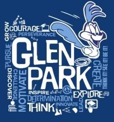 an image of the word glenn park on a blue background