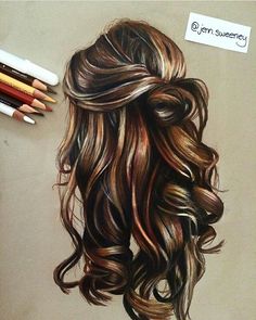 a drawing of a woman's hair with colored pencils on it