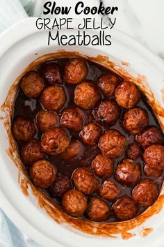 slow cooker grape jelly meatballs in a white bowl