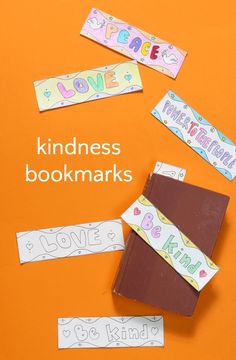 some kind of bookmarks on an orange background with the words love and friends