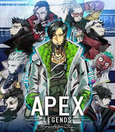 an anime poster with the title apexx legend's characters in front of them