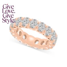 a rose gold and white diamond ring with the words give love, give style on it