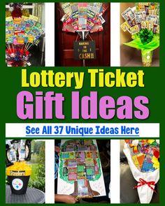 a collage of photos with the words lottey ticket gift ideas