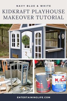 Wood Playhouse Makeover, Kidkraft Playhouse, Kidkraft Playhouse Makeover, Plastic Playhouse Makeover, Painted Playhouse, Plastic Playhouse