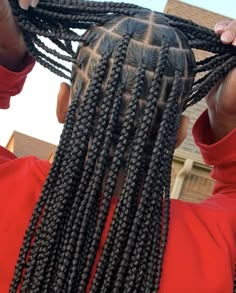 Box Braids From The Back, Med Long Box Braids, Small Braids With Big Parts, Big Box Braid Hairstyles, Smeduiem Knotless Parts, Smeduim Knotless Braids, Medium Parts Knotless Braids, Smeaduim Knotless Braids, Braids For Black Women Box Braids