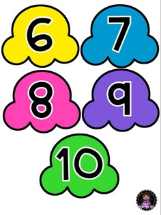 the numbers are in different colors and have speech bubbles on them to spell out what they are