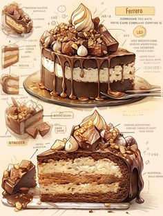 an image of a piece of cake with chocolate toppings on it and instructions to make it