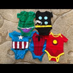 5 Pack Of Marvel Onesies Size 3 Months Perfect For Halloween Never Been Worn Marvel Baby Clothes, Onesies For Babies, Happy New Year Baby, Navy Bodysuit, Baby Boy Ralph Lauren, Grey One Piece, Onesie Dress, Old Outfits, Newborn Onesies