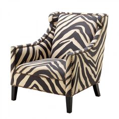 a zebra print chair with black legs