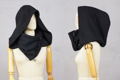 "The hooded cowl has a big XXL Victorian hood. This clever hooded cowl is wearable in different ways. Just like you want. You can wear half way open or just let it hang or completely close it on heavy winter days. You can simply use the four buttons. You will look lovable in this design. It is an easy to wear piece that you can combine with almost every wardrobe. This piece will bring you closer to the fairytale in modern times. From basic dresses to jeans jacket and the other way around. This p Large Hood Pattern, Big Hood Pattern, Modern Hood, Basic Dresses, Ninja Hoodie, Medieval Cosplay, Hood Pattern, Hooded Cowl, Hoodie Drawing