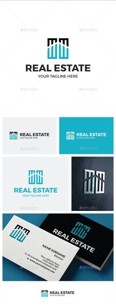 the real estate logo is shown in blue and white, with black letters on it