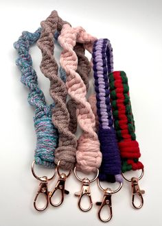 These macrame keychains are hand-knotted and come in various sizes to be versatile for your needs. The wristlets are large enough to loop around your hand - try out connecting it to your cell phone for a really handy and cute accessory, or just use it to keep track of your keys! The finger loops are sized a bit smaller and could also be used as a bag accessory or zipper pull. Ready to ship. Length: approximately 5-8.5 inches (depending on selection) Keychains Macrame, Stocking Stuffers For Men, Phone Wristlet, Stocking Stuffer Gifts, Wristlet Keychain, Stocking Stuffer, Wristlets, Stocking Stuffers, Small Gifts