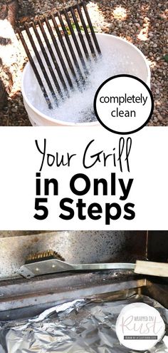 a grill that has some food on it and the words, your grill in only 5 steps