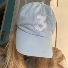 Light Blue Hat With A Three On The Front. Never Worn, Good Quality. Adjustable Back Casual Light Blue Baseball Cap For Spring, Blue Baseball Cap For Beach, Blue Cotton Brimmed Baseball Cap, Blue Brimmed Cotton Baseball Cap, Cute Diy Room Decor, Blue Accessories, Blue Hat, Cute Diys, White Embroidery