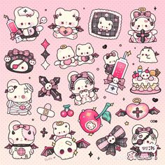 some hello kitty stickers are on a pink background and there is no image in it