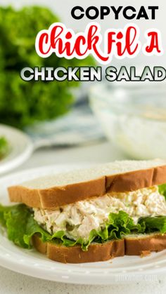 a chicken salad sandwich on a plate with lettuce