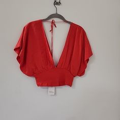 Brand New With Tags. Chic Red Crop Top, Red Cropped Blouse For Spring, Red V-neck Tops For Brunch, Red Summer Crop Top Blouse, Red V-neck Crop Top For Spring, Red Crop Top Blouse For Summer, Elegant Red Crop Top For Spring, Red V-neck Top For Brunch, Elegant Red Spring Crop Top