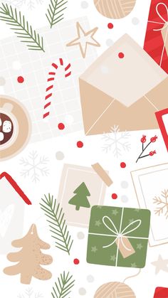 an image of christmas seamless background with presents and gifts on it's surface