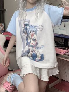 This price is for a T-shirt and a pair of sleeves only, others are not included.   	 		 			Size 			S 			M 			L 		 		 			Full Length 			68 			70 			72 		 		 			Bust 			106 			108 			110 		 		 			Sleeve Length 			30/73 			30/75 			30/77 Y2k Anime Print Short Sleeve Top, Harajuku Style Tops For Summer School, Kawaii T-shirt For Cosplay With Crew Neck, White Y2k Anime Print T-shirt, Harajuku Style Cotton Top For School, White Y2k T-shirt With Anime Print, Kawaii Cotton Tops With Character Print, Harajuku Style Cotton T-shirt, White Anime Style Top With Cartoon Print