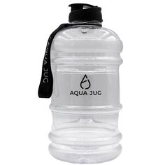 a large water bottle with a black cap