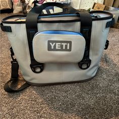 a yeti cooler bag sitting on the floor