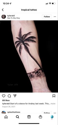 a palm tree tattoo on the arm