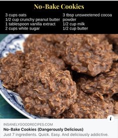 the recipe for no - bake cookies is shown in an email post, and it has