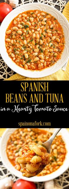 spanish beans and tuna soup in a hearty tomato sauce is the perfect side dish