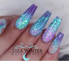 Moon Jelly, Unghie Nail Art, Purple Acrylic Nails, Mermaid Vibes, Mermaid Nails, Jelly Nails, Glam Nails, Nail Designs Glitter, Dipped Nails