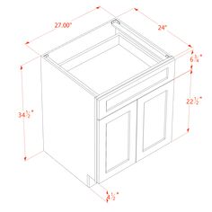 the measurements for a small cabinet with doors and drawers