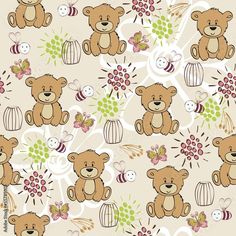 a brown teddy bear sitting next to a bunch of flowers on top of a white background