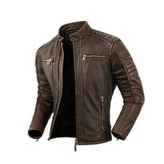 Motorcycle Jacket Vintage style for riders it's very good collection for adventure lovers. it will protect you also work as warm room. leather is soft and not too heavy it's lightweight piece. it will looks very good with jeans on. jacket is suitable for every season it's also use for fashion purpose. a great design for your wardrobe  * 100% Genuine Leather Jacket * Accurate to pictures  * Exact Material Cow Hide Leather * CE Armour * Snuff Finish Leather * Colour: As shown in pictures * Sleeves Leather Biker Jacket With Pockets For Events, Fitted Leather Biker Jacket For Outdoor, Cafe Racer Leather Jacket For Motorcycling In Fall, Biker Leather Jacket With Zipper For Outdoor, Mens Leather Jacket Style, Leather Jacket With Zipper Closure For Urban Adventures, Rugged Winter Outerwear For Biker Events, Cafe Racer Leather Jacket For Fall, Cafe Racer Leather Outerwear For Biker Events