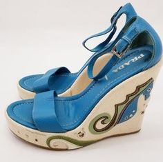 Prada Shoes | Prada Seahorse Turquoise Wedges | Poshmark Prada Wedges, Seahorse Design, Boogie Shoes, Shoes Prada, Prada Shoes, Womens Shoes Wedges, Blue Leather, Turquoise Blue, Wedge Shoes