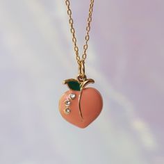 "Add some sweet sass with our Peach Charm Necklace! Beautifully detailed with peach enamel, tiny sparkling crystals, & gold. Wildflower + Co. Jewelry Personalize with (1) your choice of necklace, (2) option to add additional charms, & (3) choice of card for the box! Packaged in a super cute gift box. ♥ Choose your necklace! See photo + drop-down + descriptions below. ♥ Add more charms to make this even more special! Shop charms here: https://etsy.me/2j6NVbX Just add each charm to your shopping b Vintage Peach Necklace As A Gift, Vintage Peach Necklace As Gift, Vintage Peach Necklace For Gift, Chevron Purse, Peach Necklace, Chevron Jewelry, Photo Drop, Peach Jewelry, Cute Gift Boxes