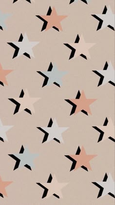 an abstract pattern with stars and arrows in pastel colors on a light pink background