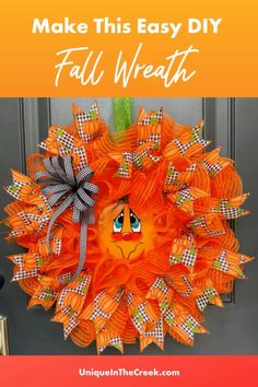 Adorable Fall Wreath - DIY Wire Ribbon Wreath Diy, Diy Wreath Frame, Pool Noodle Wreath, Mesh Projects, Wreath Kits, Fall Deco Mesh Wreath, Easy Fall Wreaths, Summer Mesh Wreaths, Fall Deco Mesh