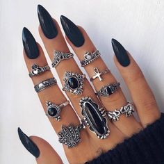 Free Shipping on all cute, trendy, fashion, ring set. There are 10 different styles available in these ring sets. Nails And Rings, Black Ring Set, Crescent Ring, Rose Gold Ring Set, Midi Ring Set, Black Opal Stone, Ring Sets Boho, Wedding Bride Jewelry, Punk Accessories