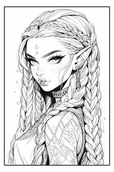 a drawing of a girl with long hair and braids